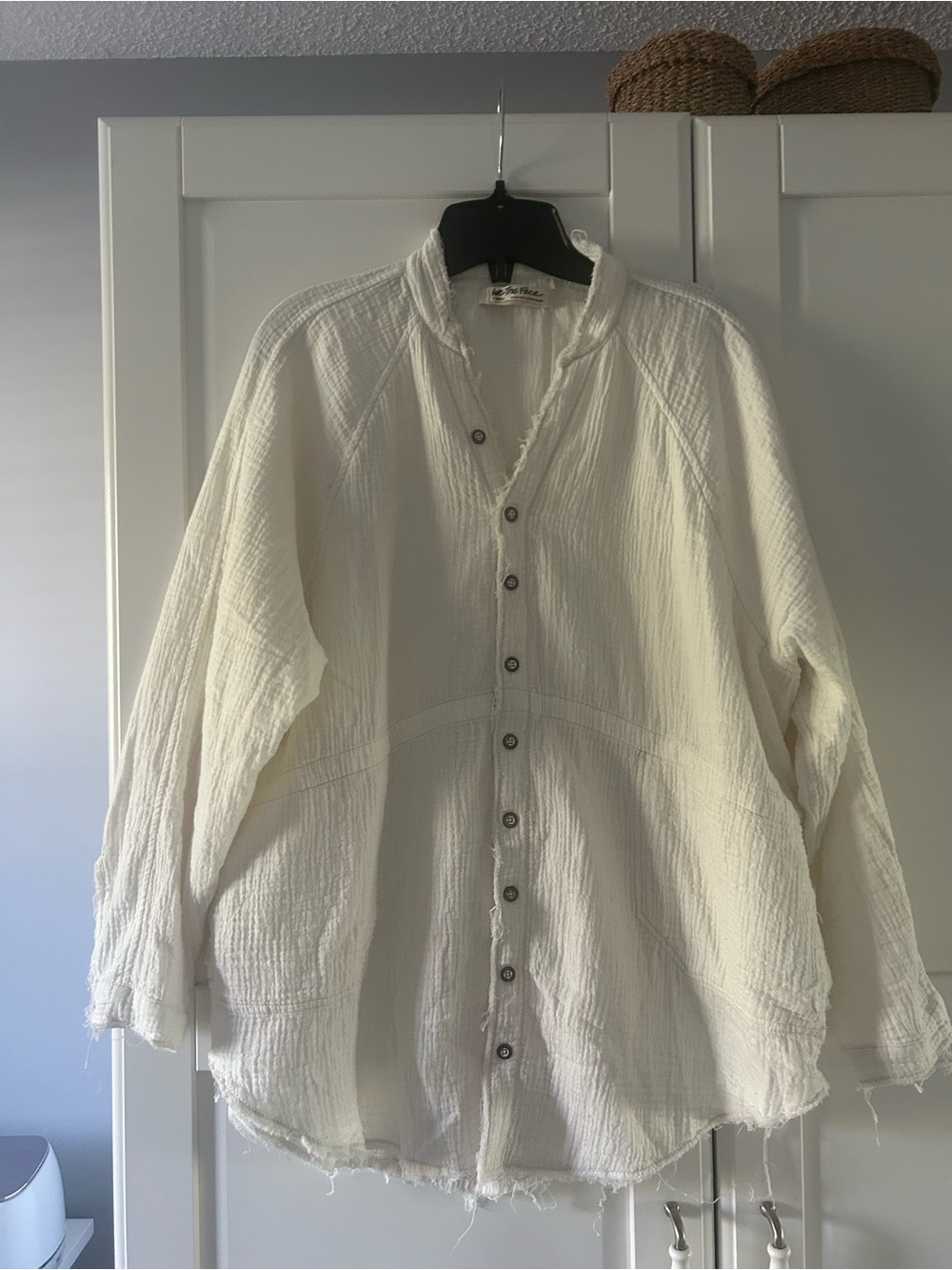 Free People Cream Gauze Button-Front Shirt